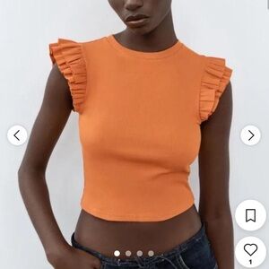 ZARA-Orange Ruffle Sleeve Top